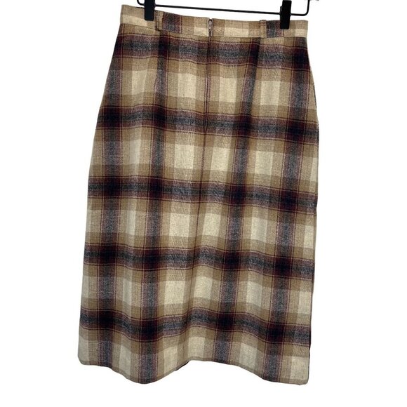 College Town Plaid Skirt Vintage Union Label Ladies Size SMALL Brown Wool Blend - Picture 2 of 5